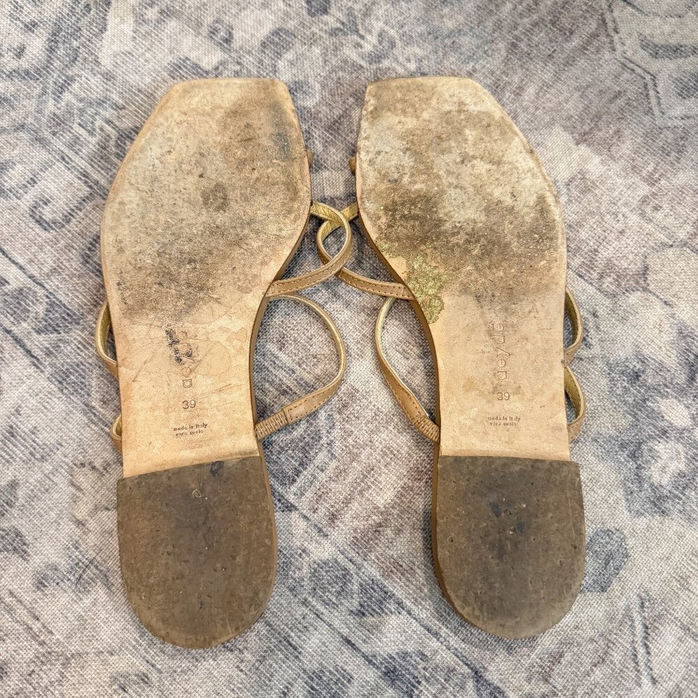 Aeyde Marina Leather Strappy Square‎ Toe Flat Sandals Summer Hazelnut Tan Size 8 - Picture 6 of 10